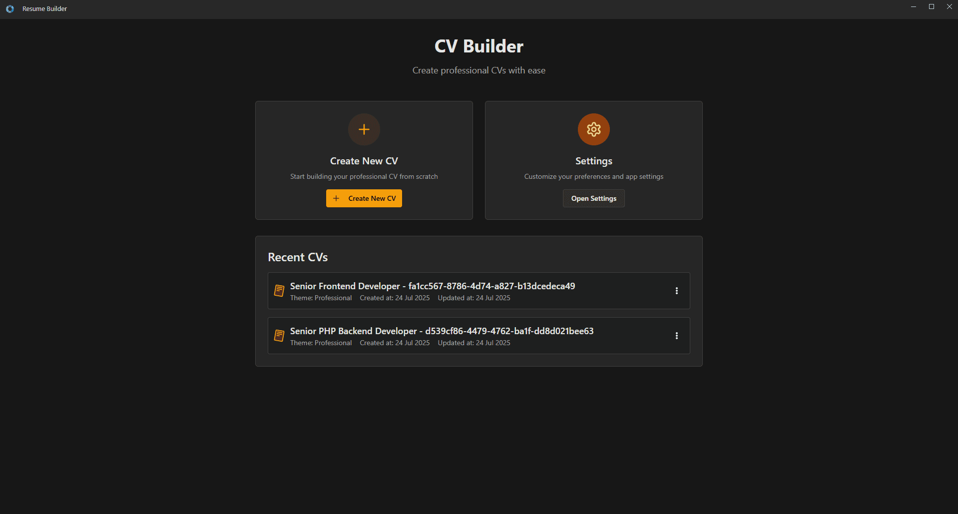 Professional CV Builder (Desktop App)